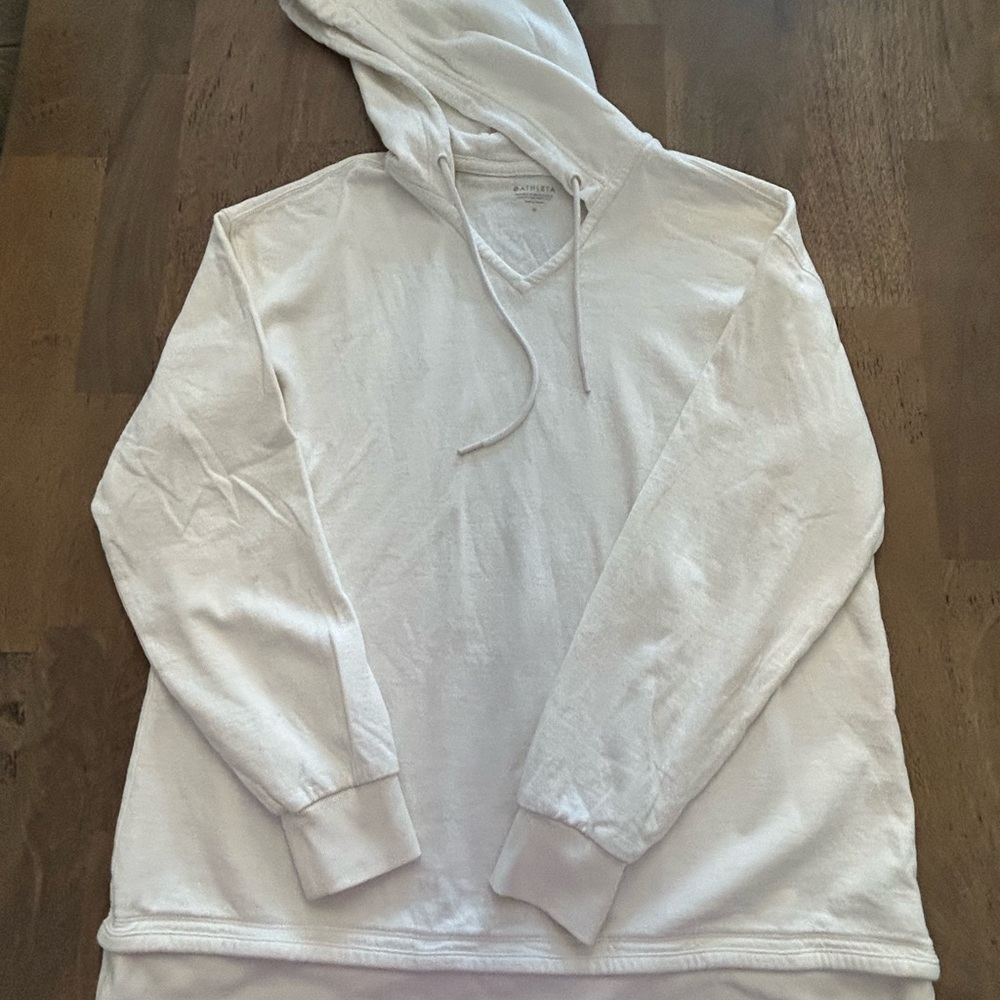 Athleta White Hooded Pullover Sweatshirt